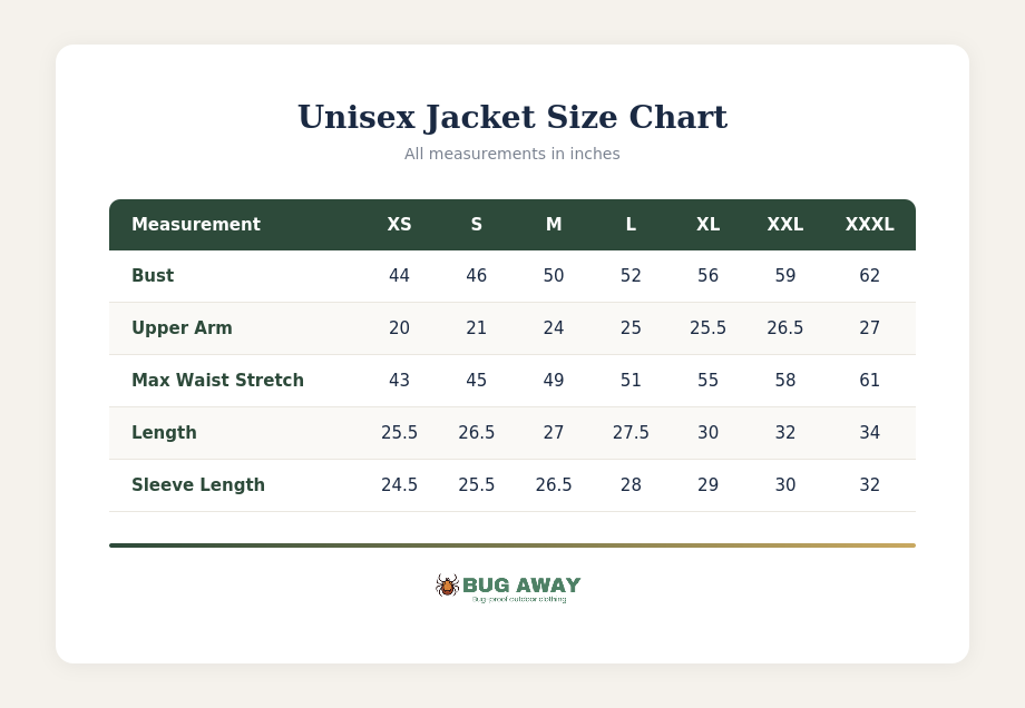 Jacket size chart